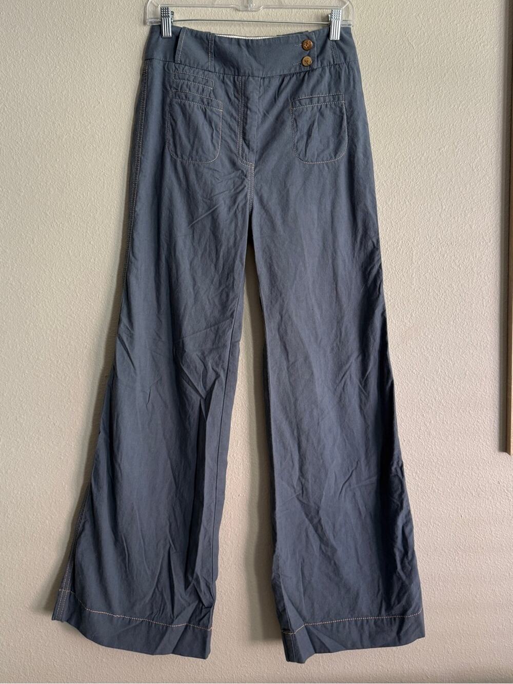 Y2K Karen Walker Runway Low Rise Flare 100% Cotton Pants Slate Gray Sz 8